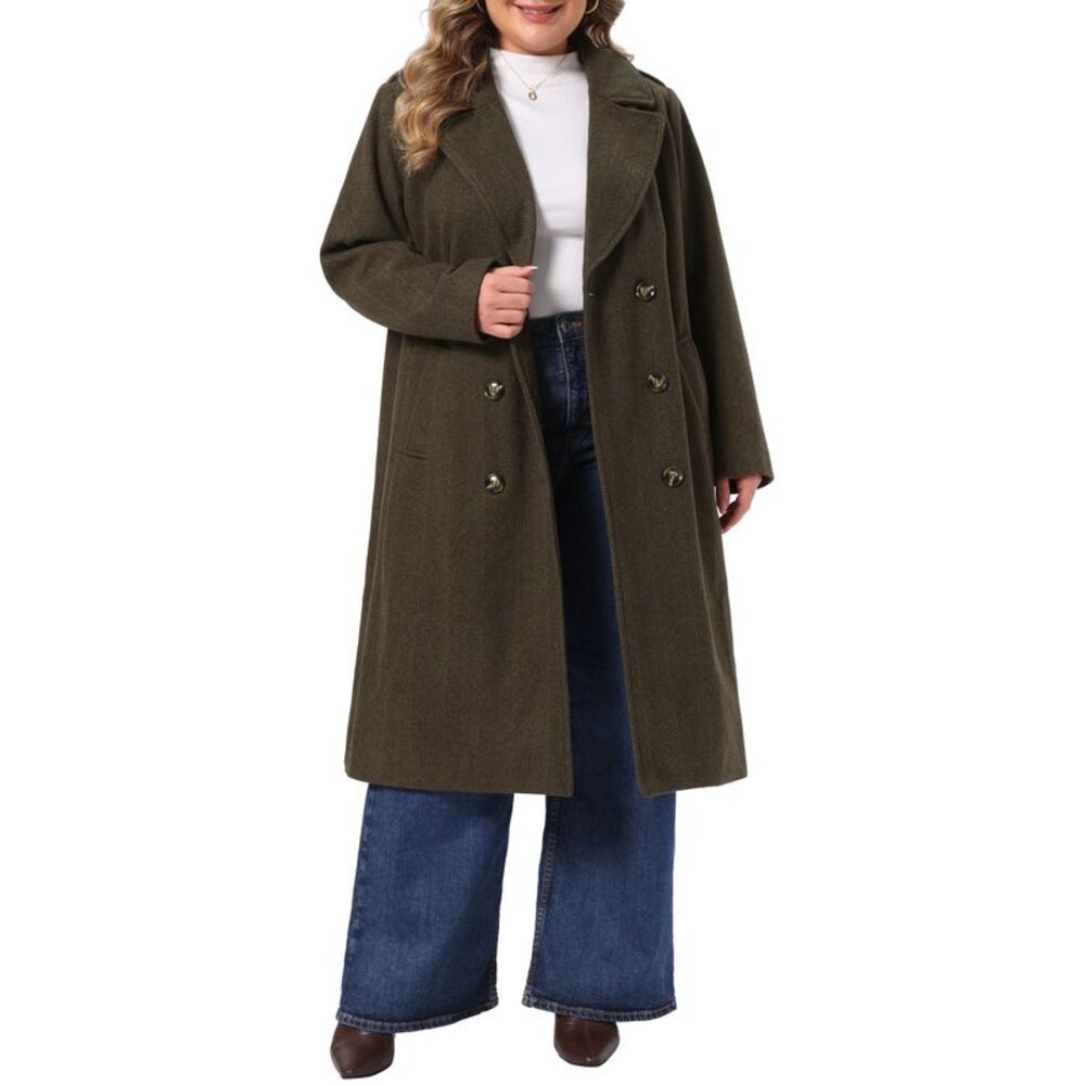 Women's Plus Size Lapel Double Breasted Long Coat Brown